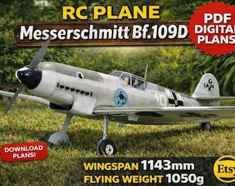 plans rc - aircraft,messerschmitt bf.109d,-aircraft blueprint,-scale model,pdf/jpg files,rc airplane kit,diy model assembly,remote control