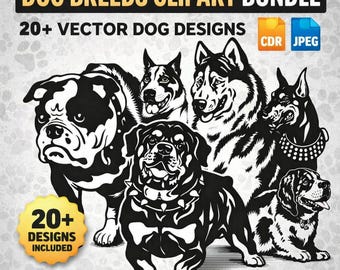 dog breeds vector clipart bundle bulldog husky rottweiler dog designs cdr jpeg files for t shirts stickers laser engraving cnc decals artset