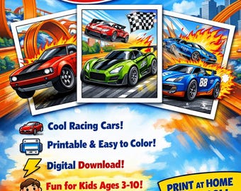 Hot Wheels Coloring Pages-Digital file (PDF/JPG)