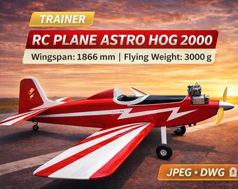 rc plane astro hog 2000 trainer airplane plans wingspan 1866mm flying weight 3000g laser cut files forcnc build dwg file aircraft blueprint