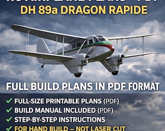 rc plans dh.89a dragon rapide biplane twin engine scale model aircraft drawings blueprint rc airplane plans pdf + jpeg plans model-plane.