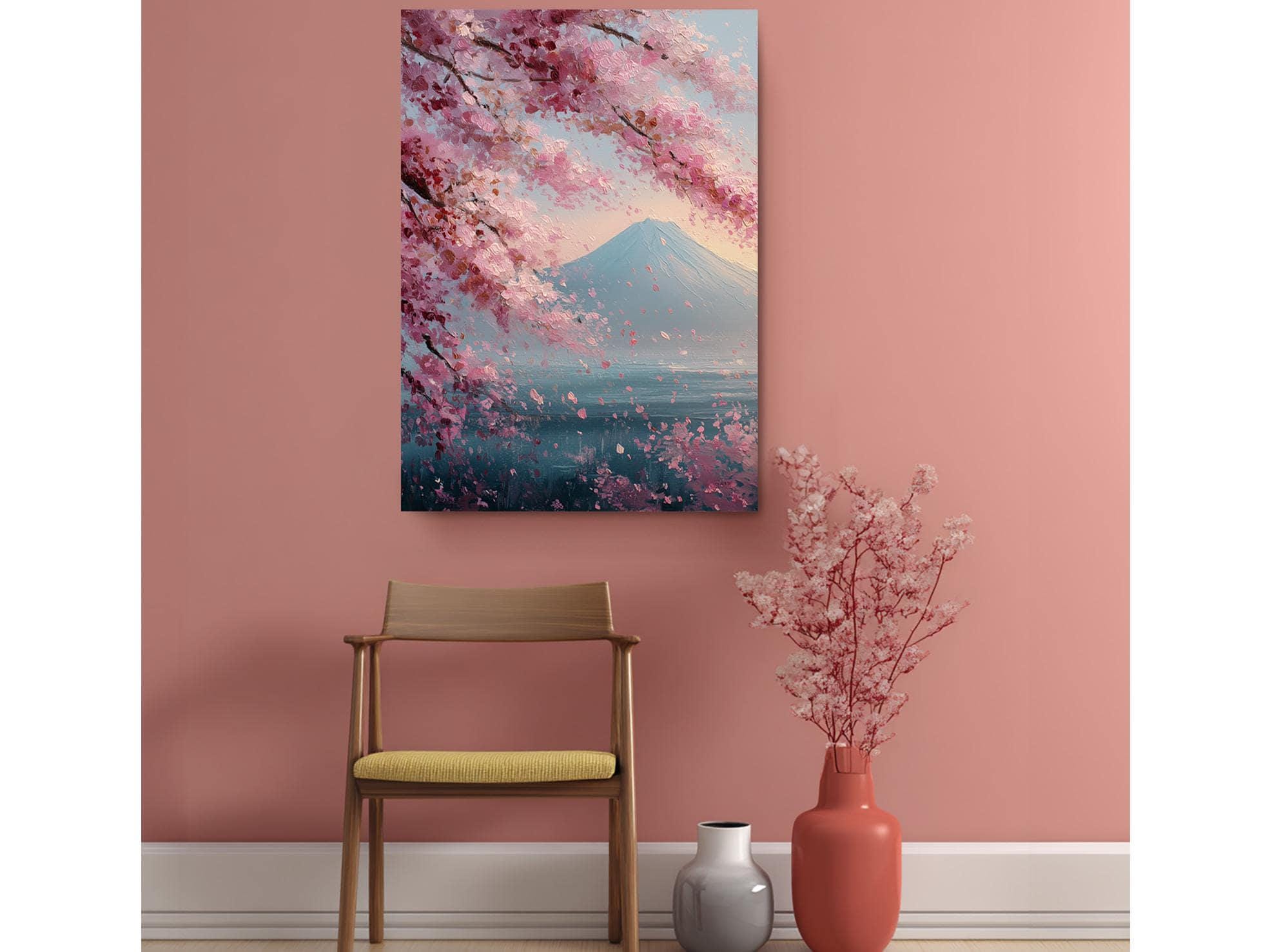 Mount Fuji Cherry Blossom Canvas Print, Japanese Landscape Wall Art ...