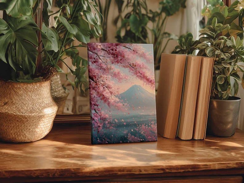 Mount Fuji Cherry Blossom Canvas Print, Japanese Landscape Wall Art ...