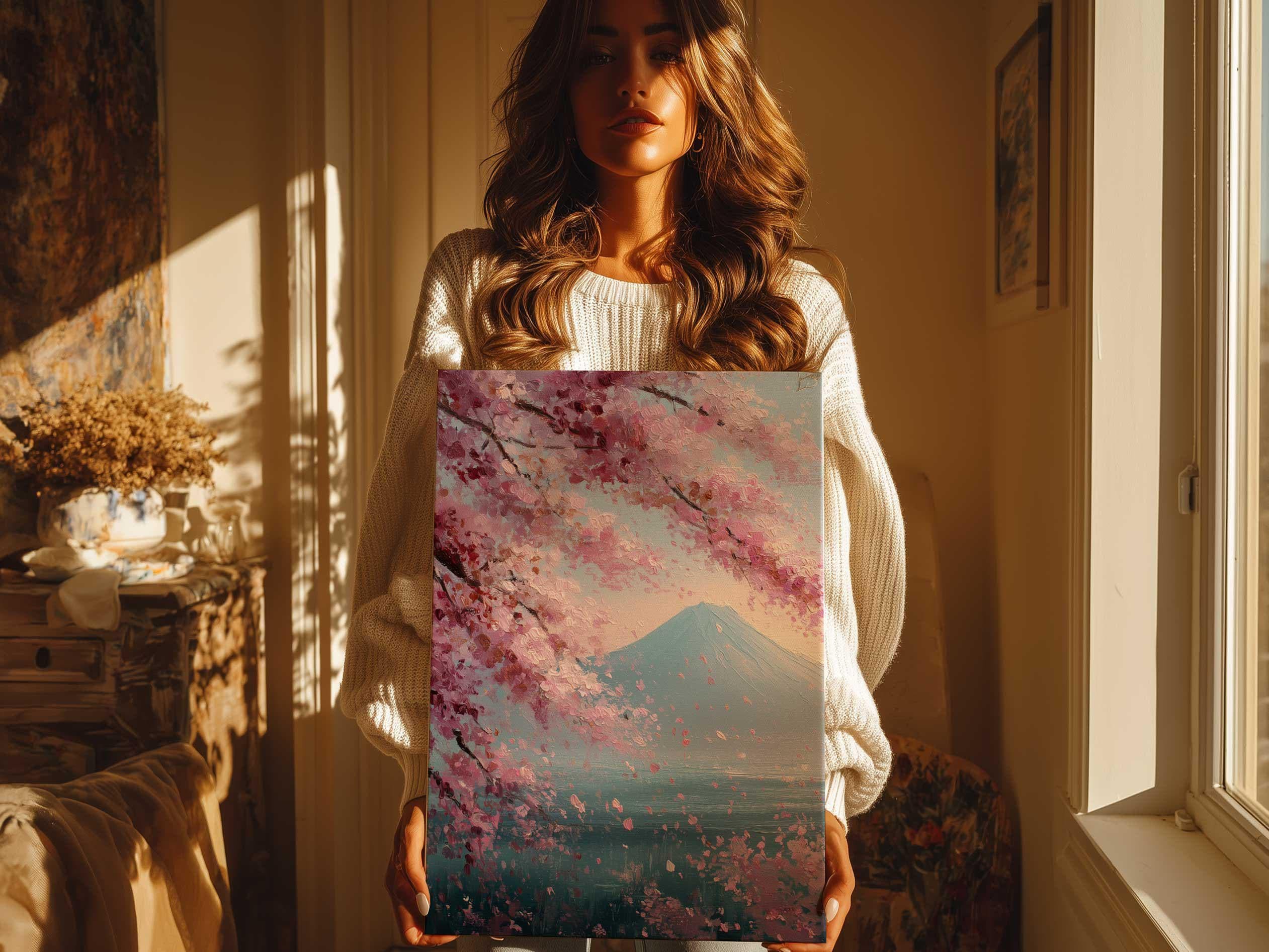 Mount Fuji Cherry Blossom Canvas Print, Japanese Landscape Wall Art ...