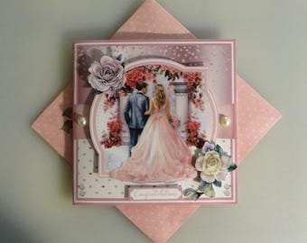 Pink rose wedding card.