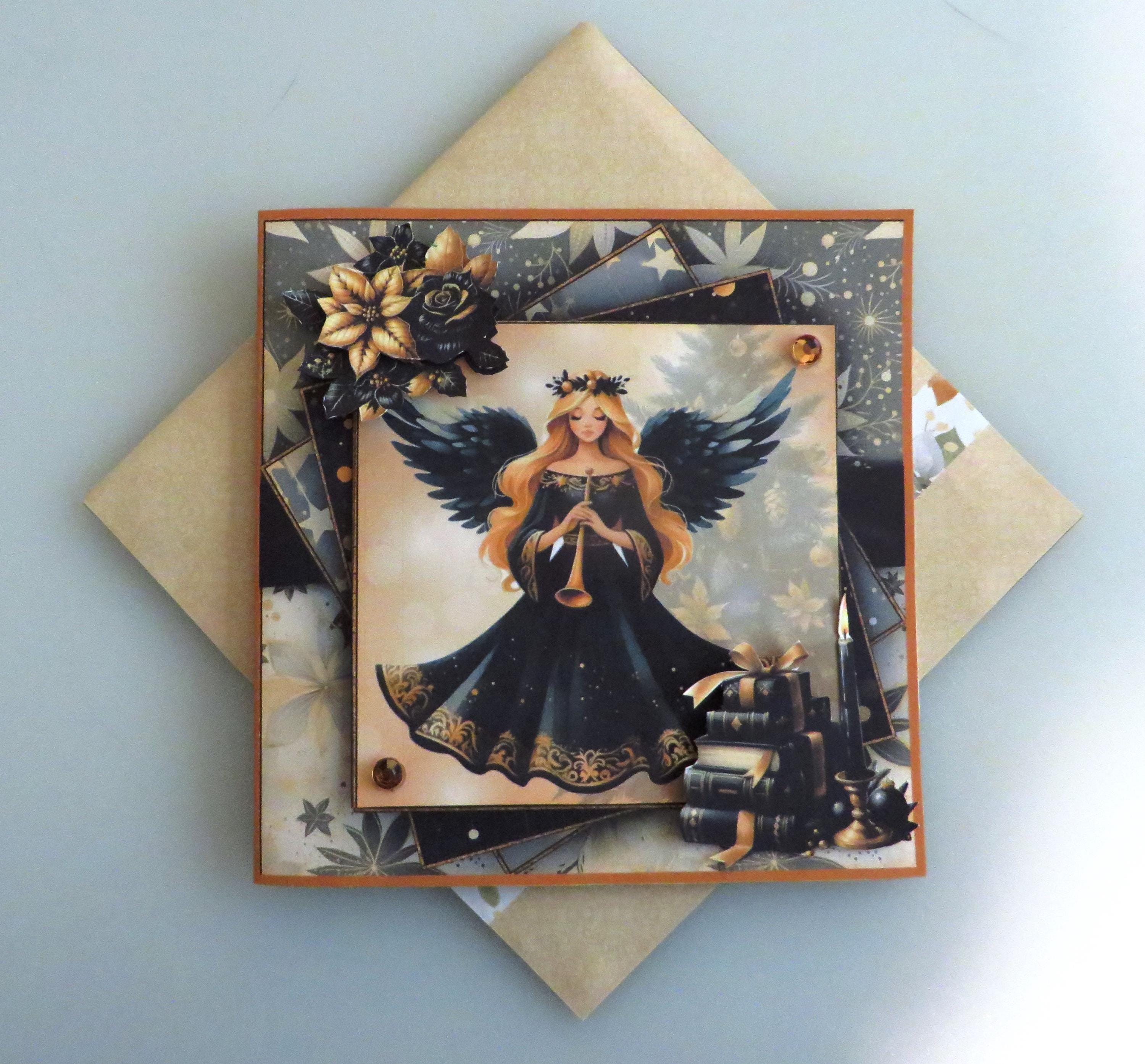 Black and Gold Christmas Angel Card. - Etsy