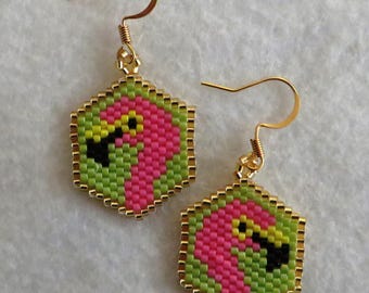 Handmade flamingo earrings.