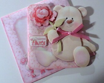 Bear and flower Valentine card with matching envelope.