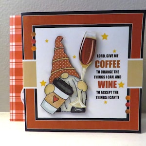 Coffee, wine gnome note card.