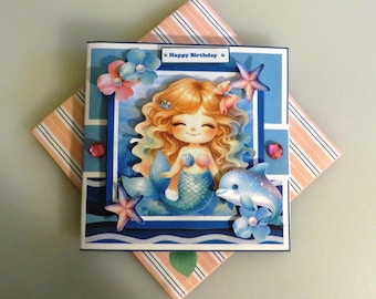 Cute Little Mermaid birthday card.