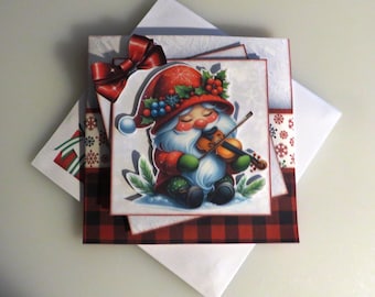 Musical gnome Christmas card.