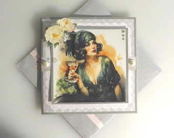 Art deco lady note card.