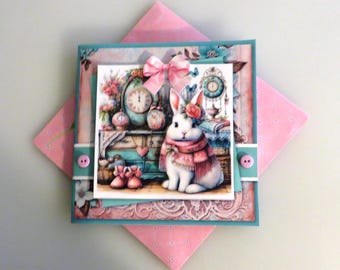 Pretty spring rabbit Easter card.