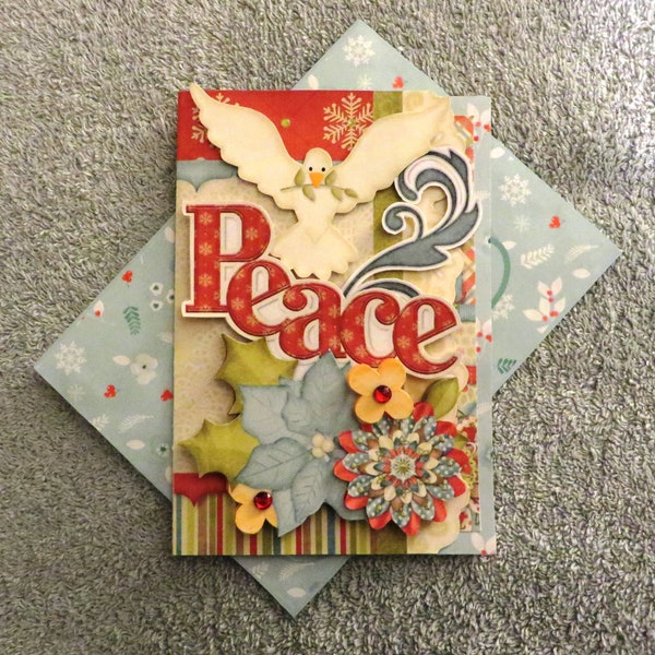 Handmade peace and joy Christmas card.