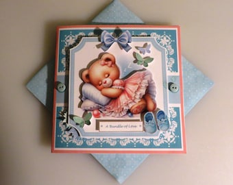 Sleeping bear new baby card.