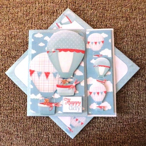 Up up and away asymmetric birthday card with matching insert and envelope.