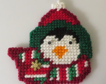 Percy penguin needlepoint ornament.