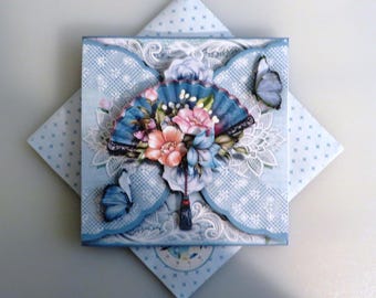 Floral and lace fan get well card.