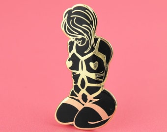 Shibari Gold Enamel Pin | Hard Enamel Nickel-Free Brooch | BDSM Kink Feminist Cute Bondage Rope Play Gift