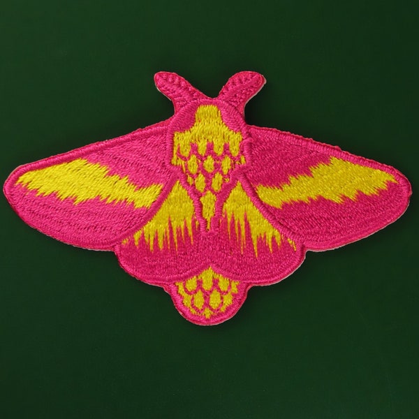 Rosy Maple Moth Patch | Vegan Adhesive | Iron or Sew On Embroidered Patches | Cute Animal Lover Meme