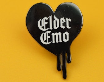 Elder Emo Enamel Pin | Hard Enamel Nickel-Free Brooch | Goth Black Heart Badge
