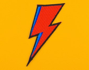 Bowie-Inspired Lightning Embroidered Patch / Vegan Adhesive / Glam Aladdin Sane Ziggy Stardust Iron or Sew On Patches