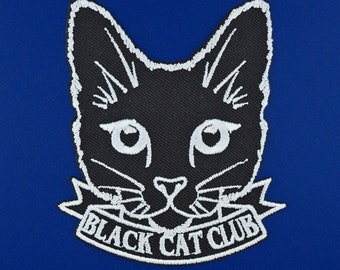Black Cat Club Aufnäher / süsser Katzen Halloween Aufnäher / Veganes Aufnäher zum Aufbügeln