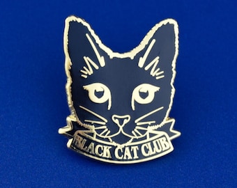 Black Cat Club Pin Badge | Hard Enamel Nickel-Free Brooch | Cute Cat Lover Halloween Meow Witch Occult Gothic