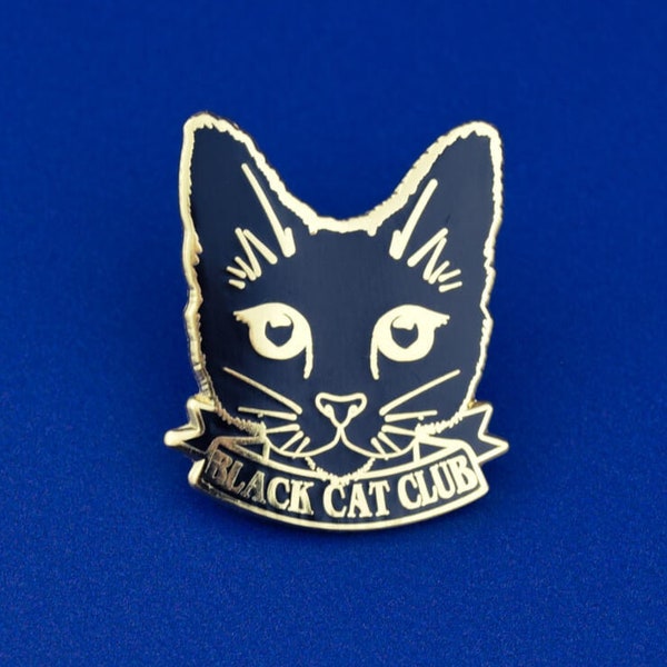 Black Cat Club Pin Badge | Hard Enamel Nickel-Free Brooch | Cute Cat Lover Halloween Meow Witch Occult Gothic