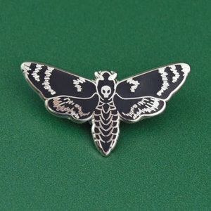 Moth Pin Badge / Hard Enamel Nickel-Free Brooch / Death's-head Hawkmoth Skull Gothic Halloween Spooky Goth Hannibal