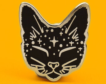 Cosmic Cat Pin Badge | Hard Enamel Nickel-Free Brooch | Cute Cat Lover Halloween Meow Witch Occult Gothic