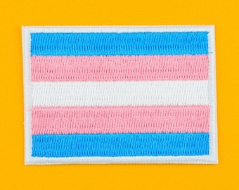 Trans Flag Pride Embroidered Patch / Vegan Adhesive / Protect Trans Lives Equality Iron or Sew On Patches