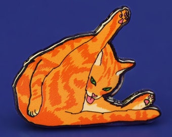 Cat Licking Butt Enamel Pin Badge | Hard Enamel Nickel-Free Brooch | Funny Gift Ginger Cat