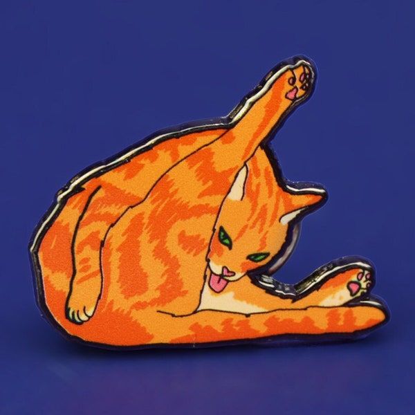 Cat Licking Butt Enamel Pin Badge | Hard Enamel Nickel-Free Brooch | Funny Gift Ginger Cat
