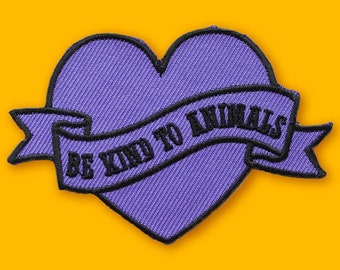 Be Kind to Animals Patch | Vegan Adhesive | Cute Lilac Animal Rights Animal Lover Gift Iron or Sew On Patches