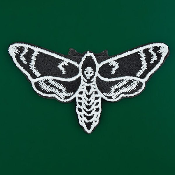 Moth Embroidered Patch / Vegan Adhesive / Death's-head Hawkmoth Gothic Spooky Horror Occult Hannibal Iron or Sew On Patches