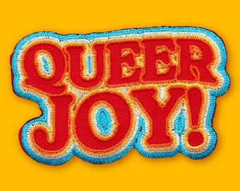 Queer Joy! Patch | Vegan Adhesive | LGBTQ+ Gay Rights Trans Rights Cute Rainbow Retro Gift Iron or Sew On Patches