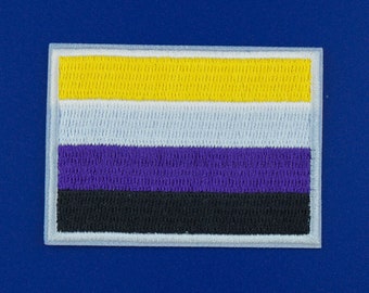Non-Binary Flag LGBT Pride Embroidered Patch / Vegan Adhesive / Enby Pride Iron or Sew On Patches