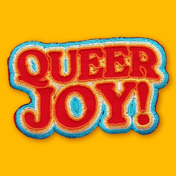 Queer Joy! Patch | Vegan Adhesive | LGBTQ+ Gay Rights Trans Rights Cute Rainbow Retro Gift Iron or Sew On Patches