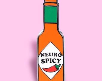 Pin esmaltado Neuro Spicy Bottle • Broche de esmalte duro sin níquel • Regalo para personas con autismo, TDAH, salud mental y trastorno del espectro autista • Salsa picante