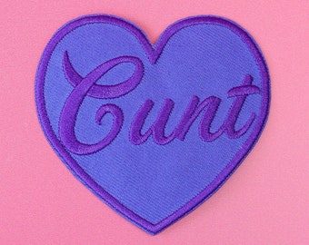 Cunt Heart Embroidered Patch / Vegan Adhesive / Cute Purple Sweary Iron or Sew On Patches