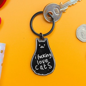I Fucking Love Cats Keyring | Hard Enamel Nickel-Free Keyring | Funny Cute Gift Cat Lover Sweary