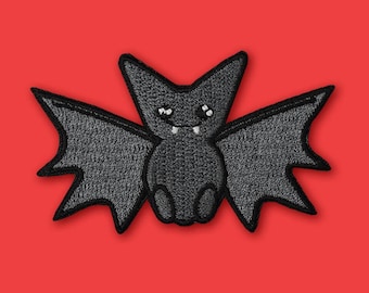 Cute Bat Iron-On Patch • Kawaii Bat Embroidered Badge • Spooky Bat Lover Gift • Fun Halloween Patch • Cute Goth Accessory