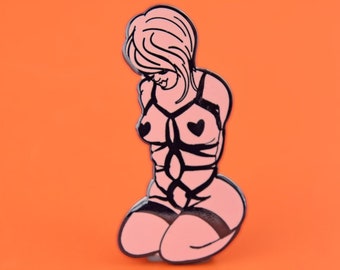 Shibari Pink Enamel Pin | Hard Enamel Nickel-Free Brooch | BDSM Kink Feminist Cute Bondage Rope Play Gift