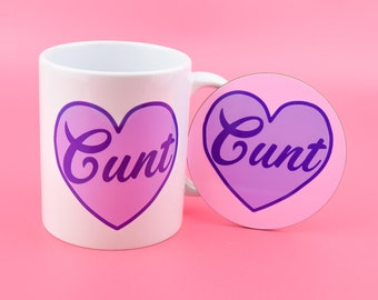 Cunt Mug & Coaster Gift Set - Offensive Funny Sweary Cute Pastel