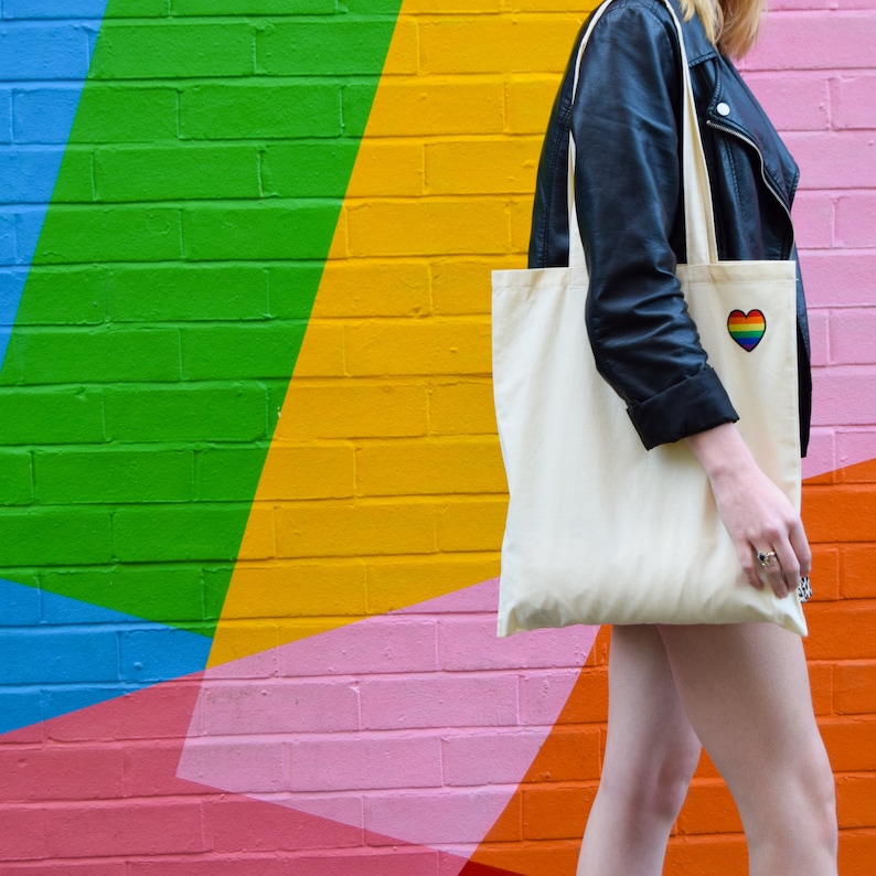 Embroidered Patch Ethically Sourced LGBT Heart Tote Bag 100/% Cotton
