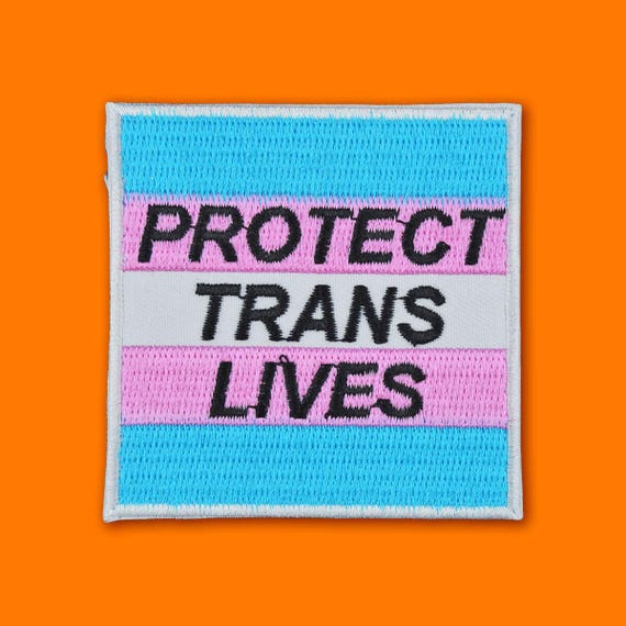 Protect Trans Lives Embroidered Patch • LGBTQ+ Pride Patch • Trans Flag Slogan • Iron or Sew On Patch • Queer Rights Gift