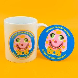 Mr Blobby Mug & Coaster Gift Set - 90s Nostalgia British Telly Funny