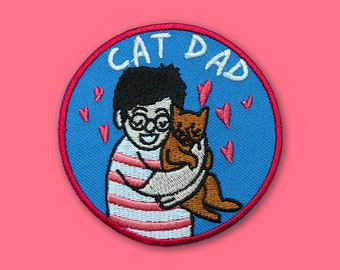 Cat Dad Patch | Vegan Adhesive - Iron or Sew On Patches | Gift Cute Cat Lover Father's Day