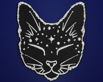 Black X-Ray cat kitten kitty retro bad luck punk goth creepy embroidered applique iron-on patch new 